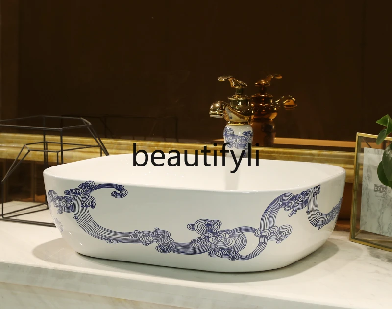 Ceramic face wash plate for wash basin on Jingdezhen art stage