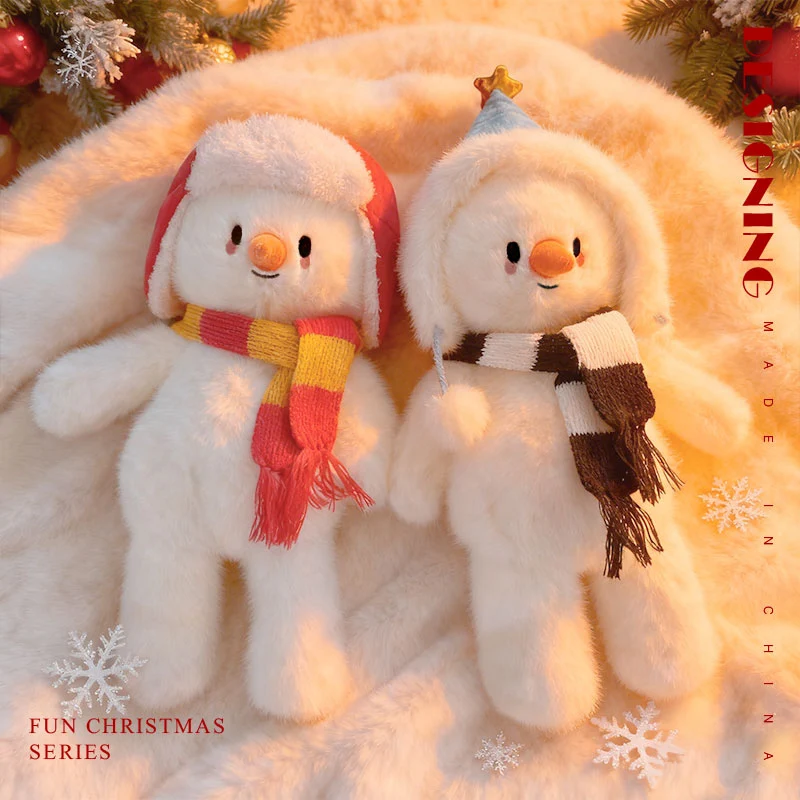 37 cm ﻿   Peluche pupazzo di neve di Natale che indossa una sciarpa Adorabile pupazzo di neve farcito morbido bambola di peluche Decorazioni festive Regalo per ragazza ragazzo