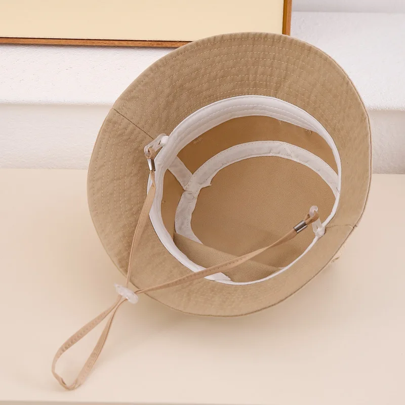 Cappello da pescatore per bambini in cotone tinta unita Cappello da pescatore per bambini casual 1-3 anni Cappellino per lavabo parasole per bambini Visiere per bambini Corda antivento
