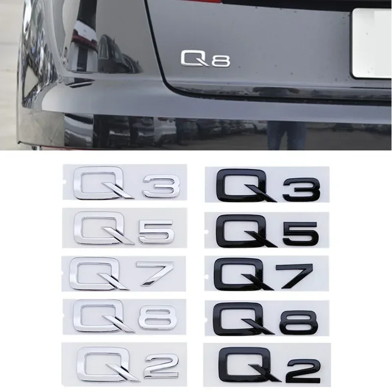 

3D ABS Adhesive Chrome Black Car Trunk Number Letters Sticker For Audi Q2 Q3 Q5 Q7 Q8 Logo Emblem Nameplate Badge Accessories