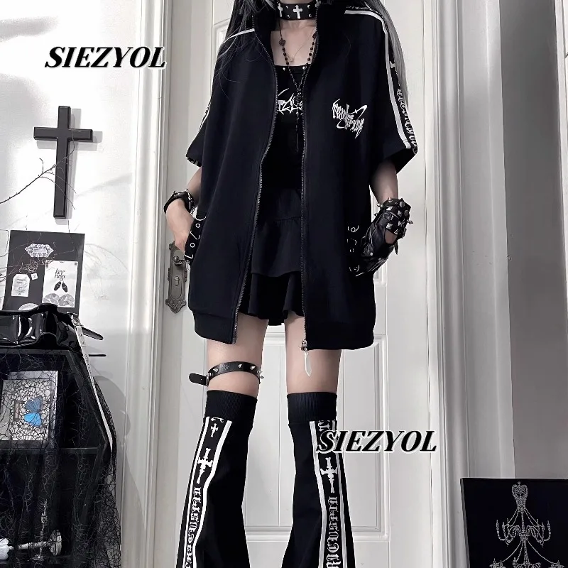 Original Printed Subculture Sweet Loose Short-sleeve Zip-up Tops and Short Skirts Leg Covers Summer Versatile Sportswear Sets