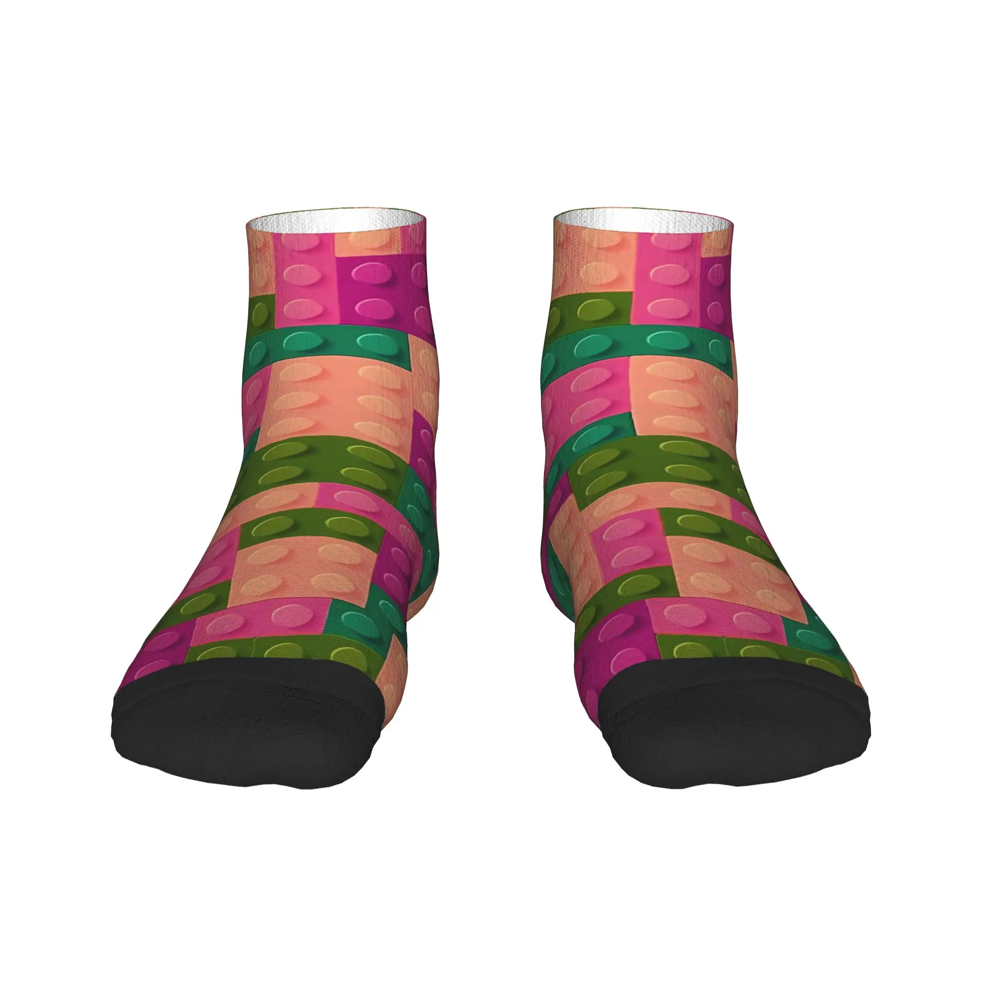 Pink Green Building Blocks Pattern Ankle Socks  Anti Slip Soft Running Sports Socks For Men Summer Vintage Graphic Sock