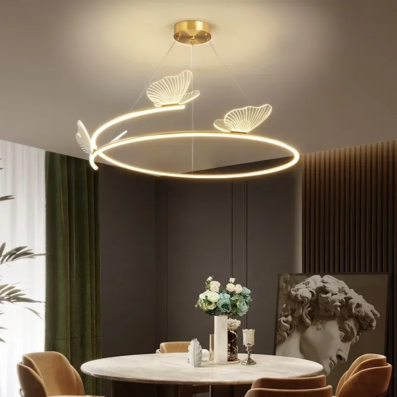 Imagem -03 - Round Led Hanging Lamp For Living Room Modern Butterfly Chandelier Criatividade Pendant Light Minimalista Home Decoration Moda