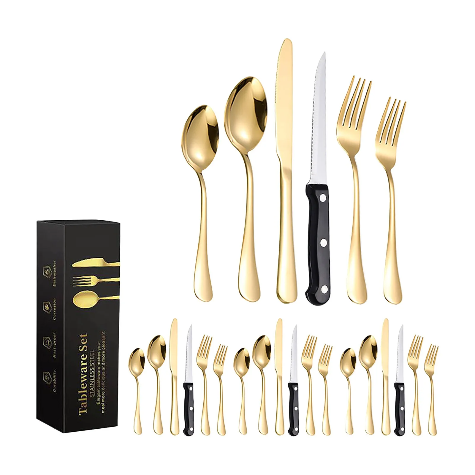 

24pcs Stainless Steel Western Cutlery Steak Knife Fork Spoon,Kitchen Silverware Set,Stainless steel cutlery set gift for friends