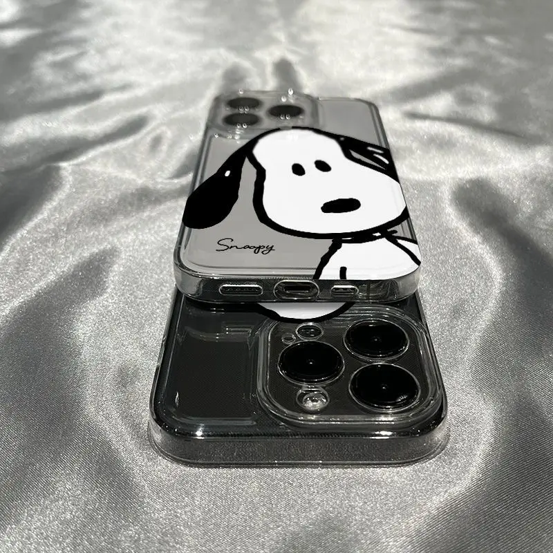حافظة لهاتف آيفون كارتون Kawaii Daydreaming Snoopy لهاتف آيفون 16 15 14 13 12 11 Pro Max XR XS MAX 7 8 PLUS MINI INS غطاء شفاف