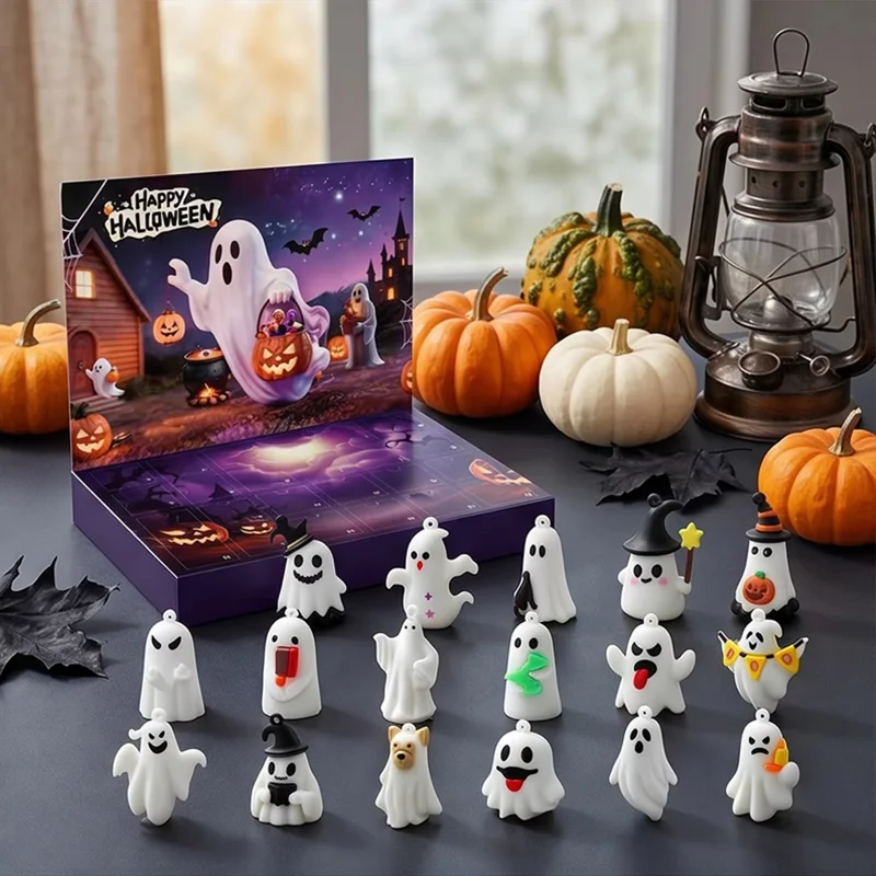 Halloween Countdown Calendar With 24pcs Ghost Figurines Surprise Party Favors Gifts Kit Decorative For Kids Adults Boys Girls