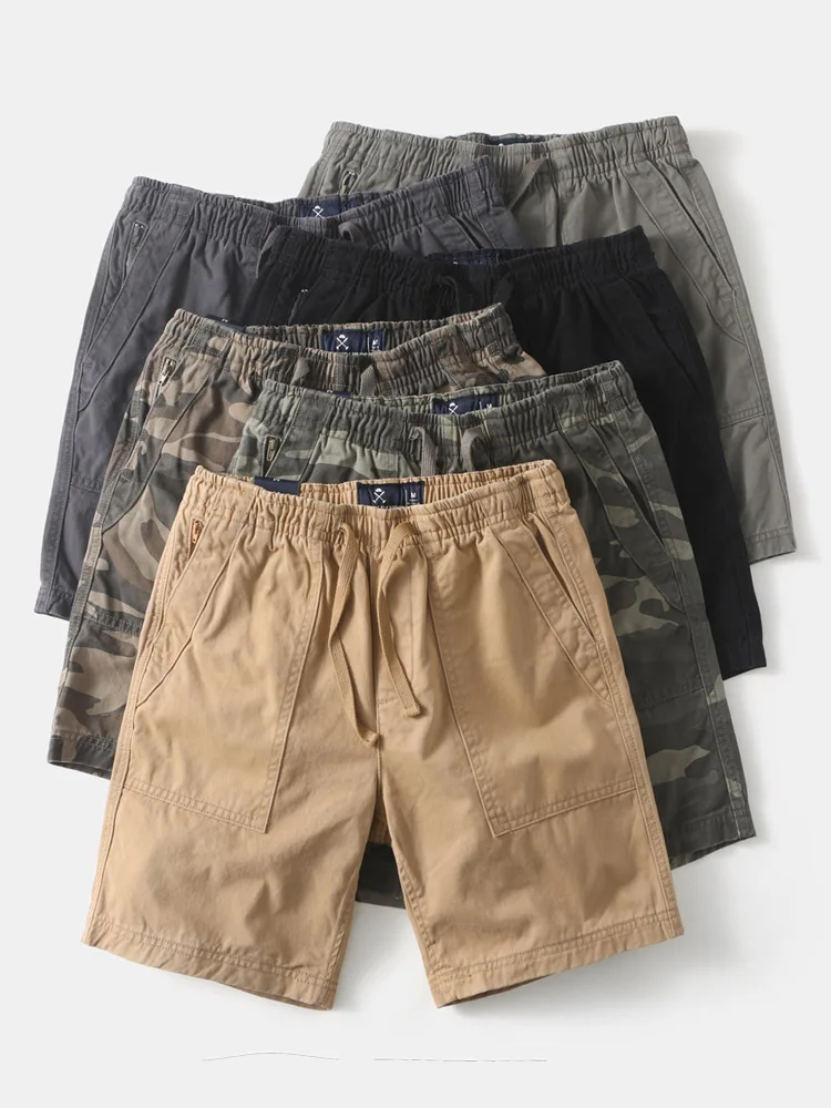 

Летняя мужская рабочая одежда, повседневная уличная свободная посадка, прямые брюки на молнии с несколькими карманами, камуфляжные брюки с пятью деталями