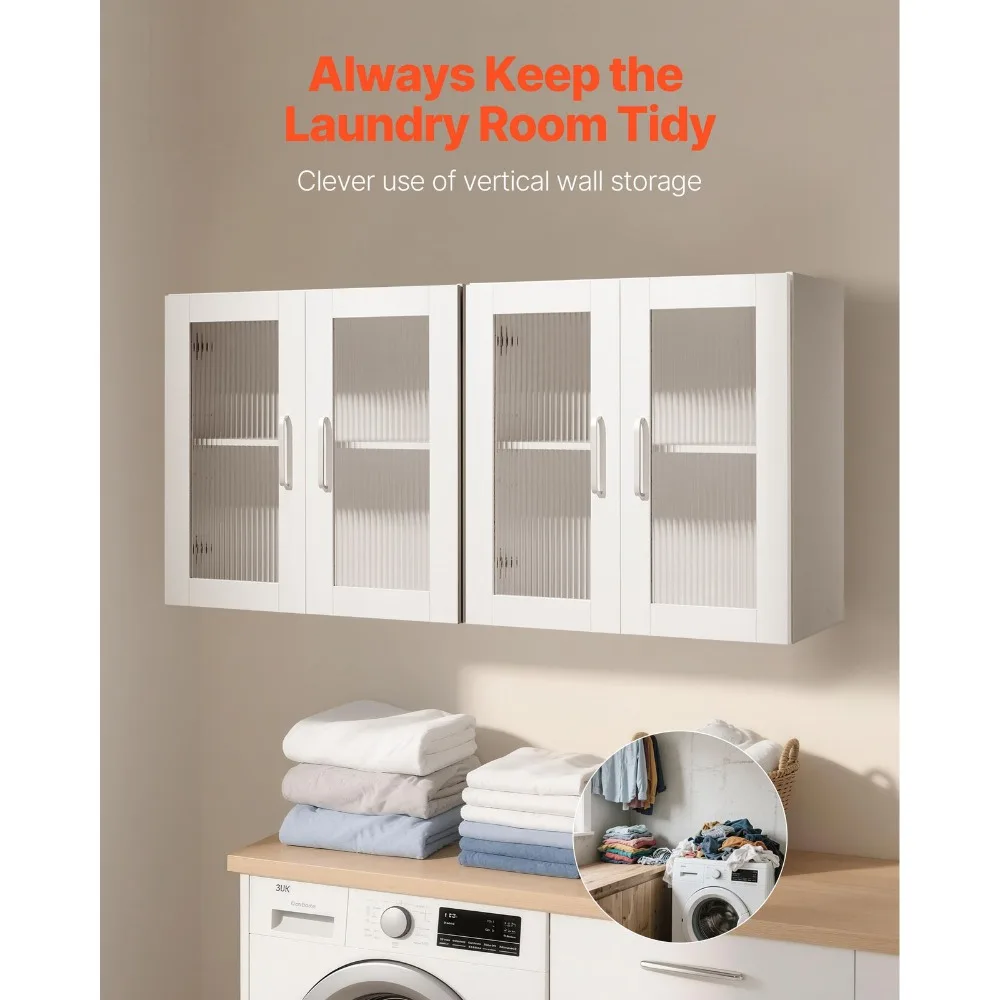 

Laundry Room Wall Cabinet with 2 Tiers and 4 Doors, Set of 2