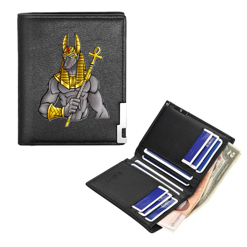 New Arrivals Fashion Anubis in Egyptian mythology Printing Pu Leather Wallet Men Women Billfold Credit Card Holders Short Purses