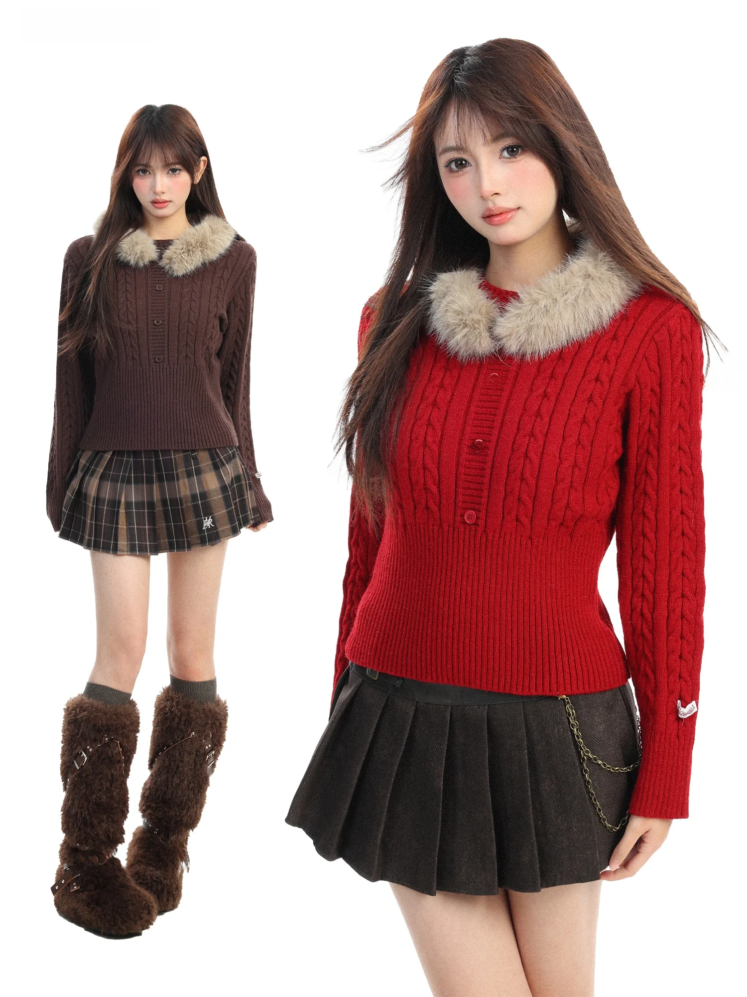 

PTGINKIN New Year Red Spicy ort Knitted Sweater Women's Autumn Winter Soft Lazy Sle Slimming Knitted Top for Teens