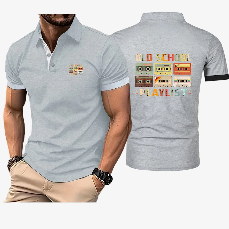 Cassette Tape Music 80s Retro Old School Playlist Logo Print Lightweight Breathable Ice Silk Absorb Sweat Fashion Polo Shirt