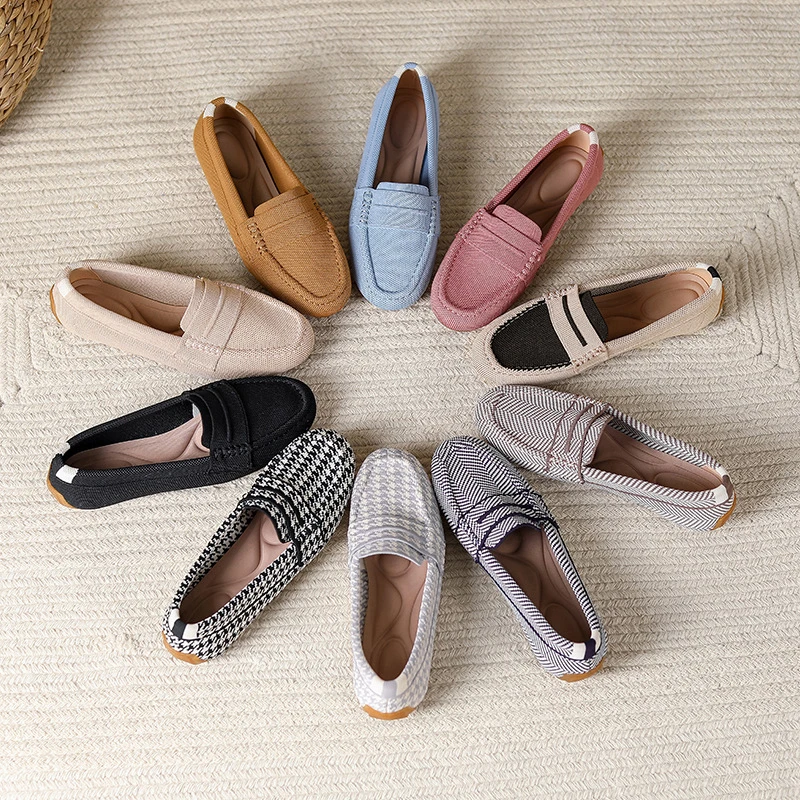 Round Head Spring Autumn New Solid Color Woven Women\'s Flat Shoes Fashion Casual Mesh Bean Shoes