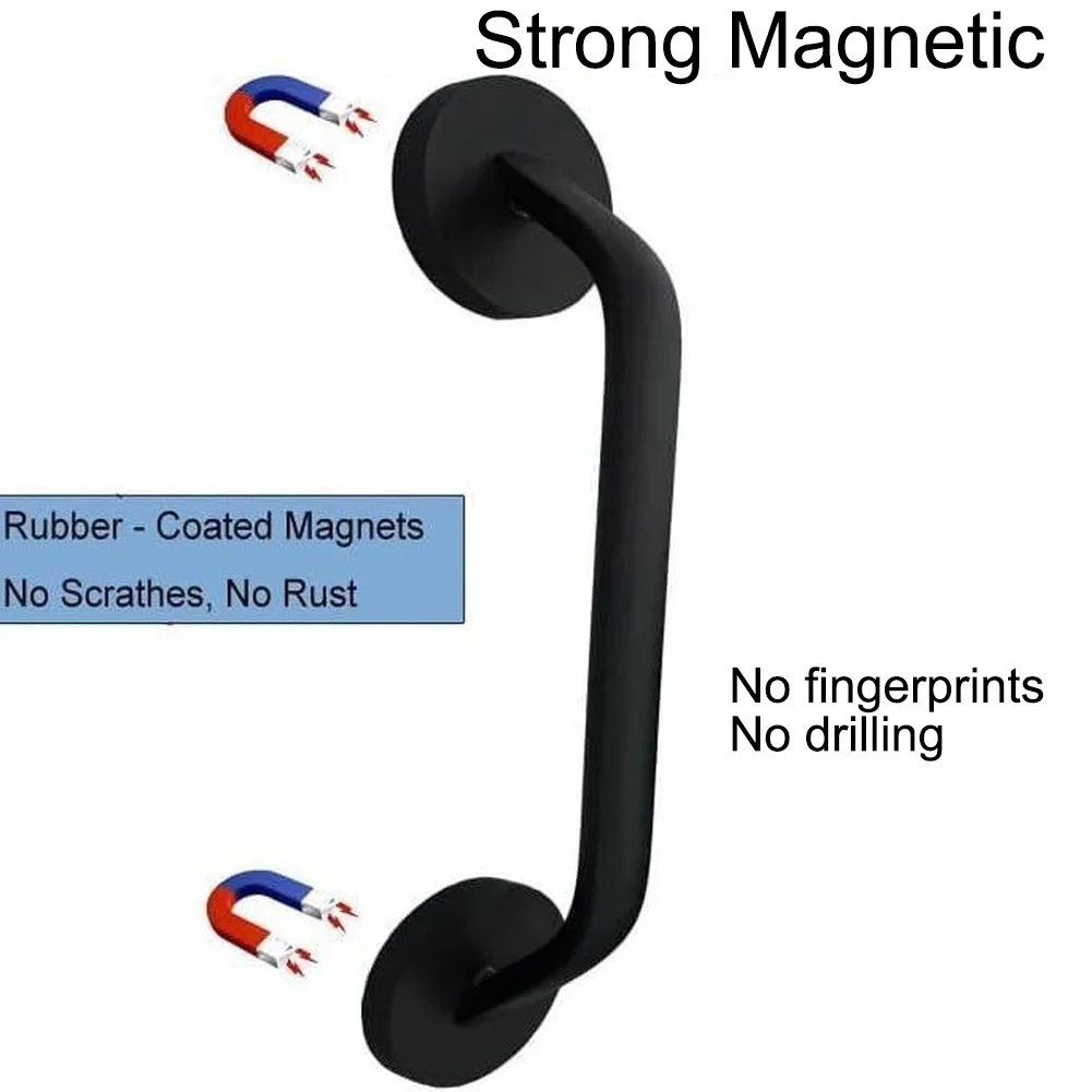 Magnetic Refrigerator Door Handle Strong Aluminum Alloy Pull For Fridge Microwave Dishwasher Stove Black Finish No Drilling