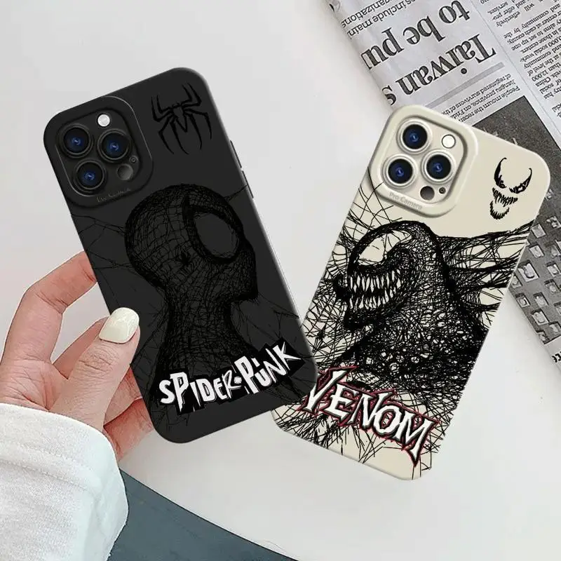 Marve Venom L SpiderMan Phone Case for Apple iPhone 15 Pro Max 13 14 Plus 12 11 Pro Cover