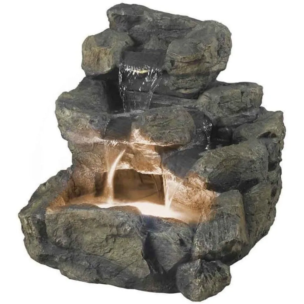 Cascading Outdoor Indoor Fountain with Illumination, Beige, 23