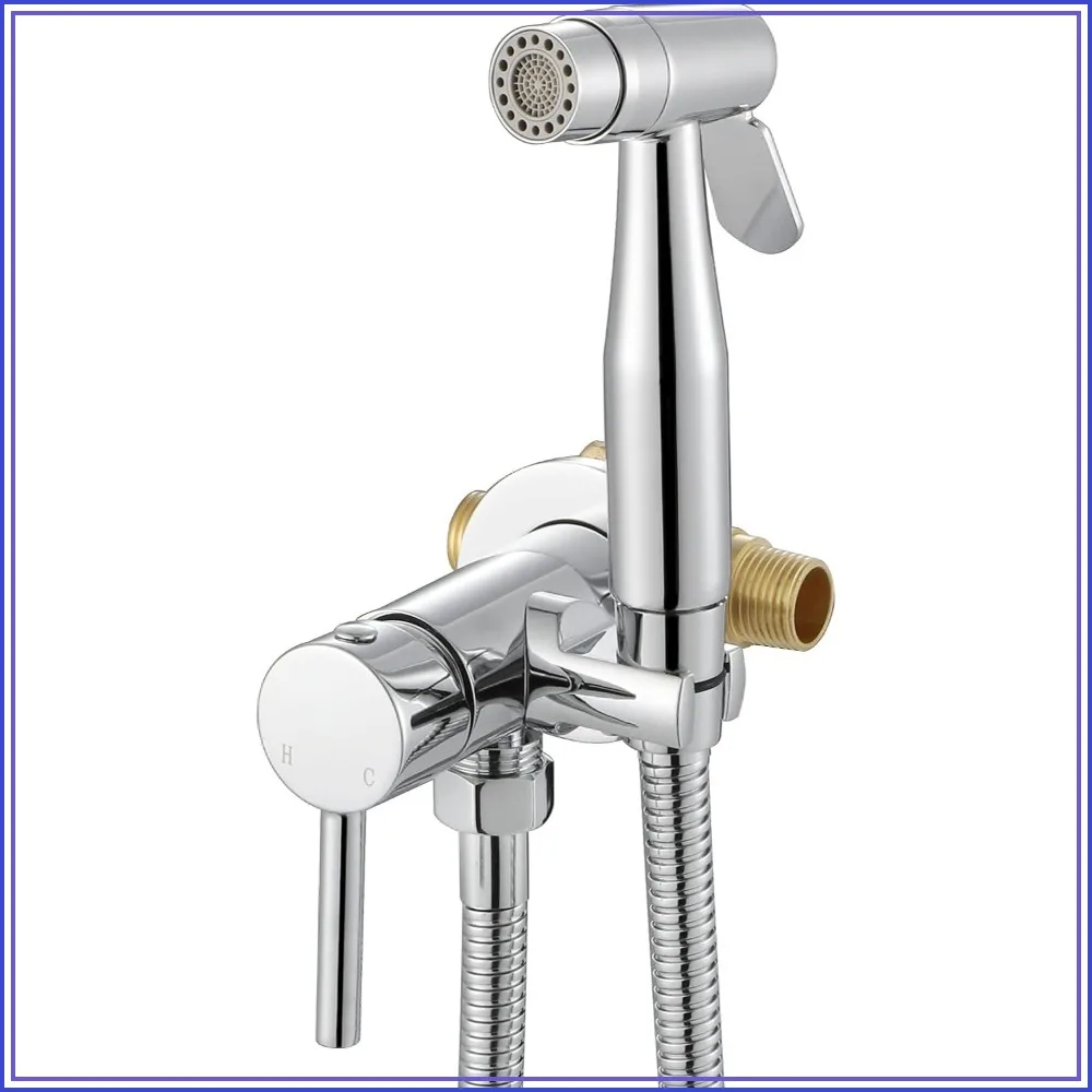 Chrome Handheld Bidet Sprayer for Toilet Warm Water, Stainless Steel Polished Silver, Hot and Cold Mixing Valve