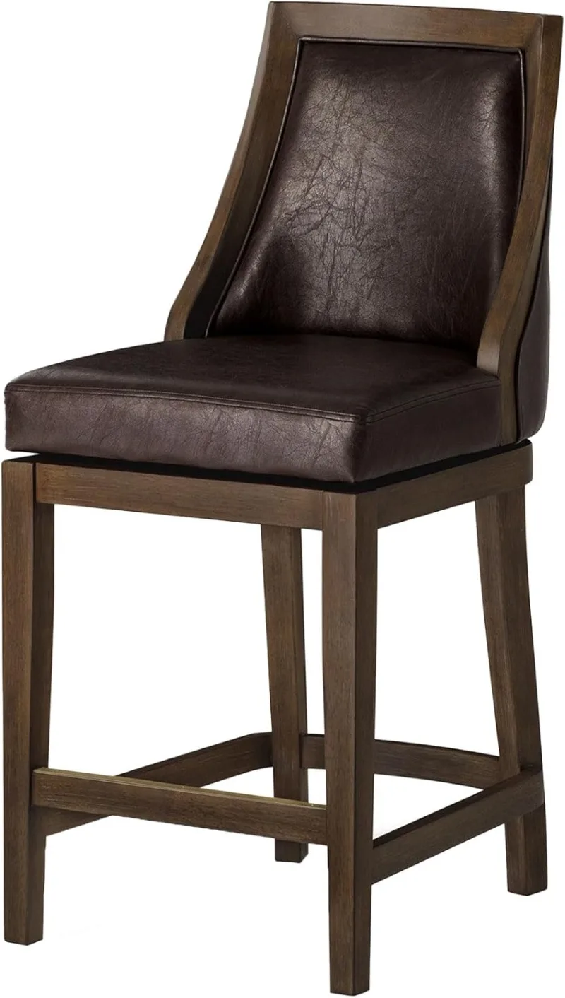 

Vienna 26 Inch Tall Counter Height Rotating High Back Barstool in Walnut Finish with Marksman Saddle Vegan Leather Seat