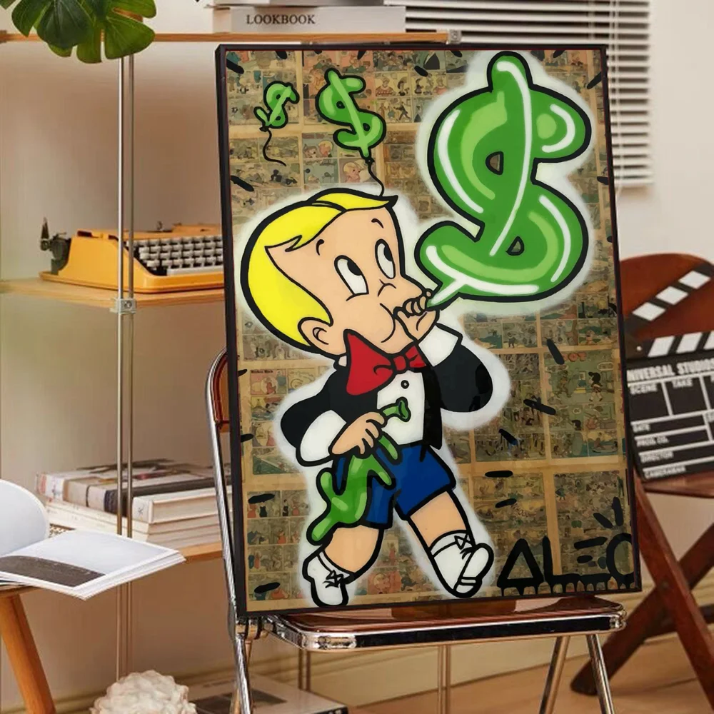 Alec Monopoly Graffiti Art Money Good Quality Prints and Posters Waterproof Paper Sticker Coffee House Bar Posters Wall Stickers