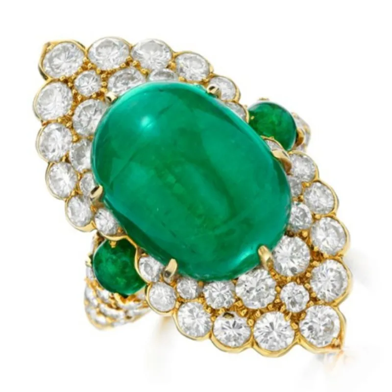 Klassischer Damenring mit eingelegtem grünem Stein, schillernde goldene Farbe, geometrisch, für den täglichen Gebrauch, Partyschmuck, Jubiläumsgeschenk