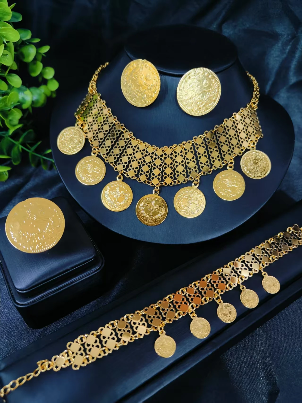 

Luxury Dubai Irregular Necklace And Earrings Sets For Women Ethiopian Indian Bridal 24k Gold Color Jewelry Set Wedding
