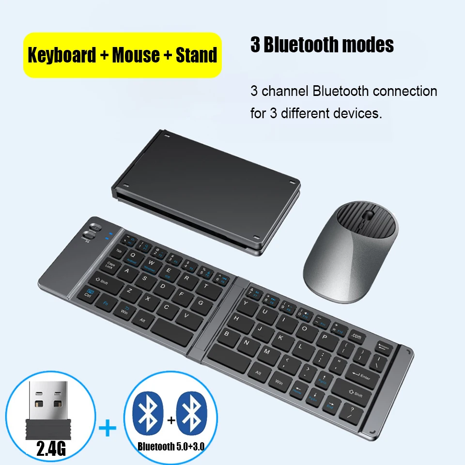 Imagem -06 - Hkyc-conjunto de Teclado e Mouse Bluetooth Mini Two Fold Exame Mock Tablet de Carregamento tipo c 2.4g