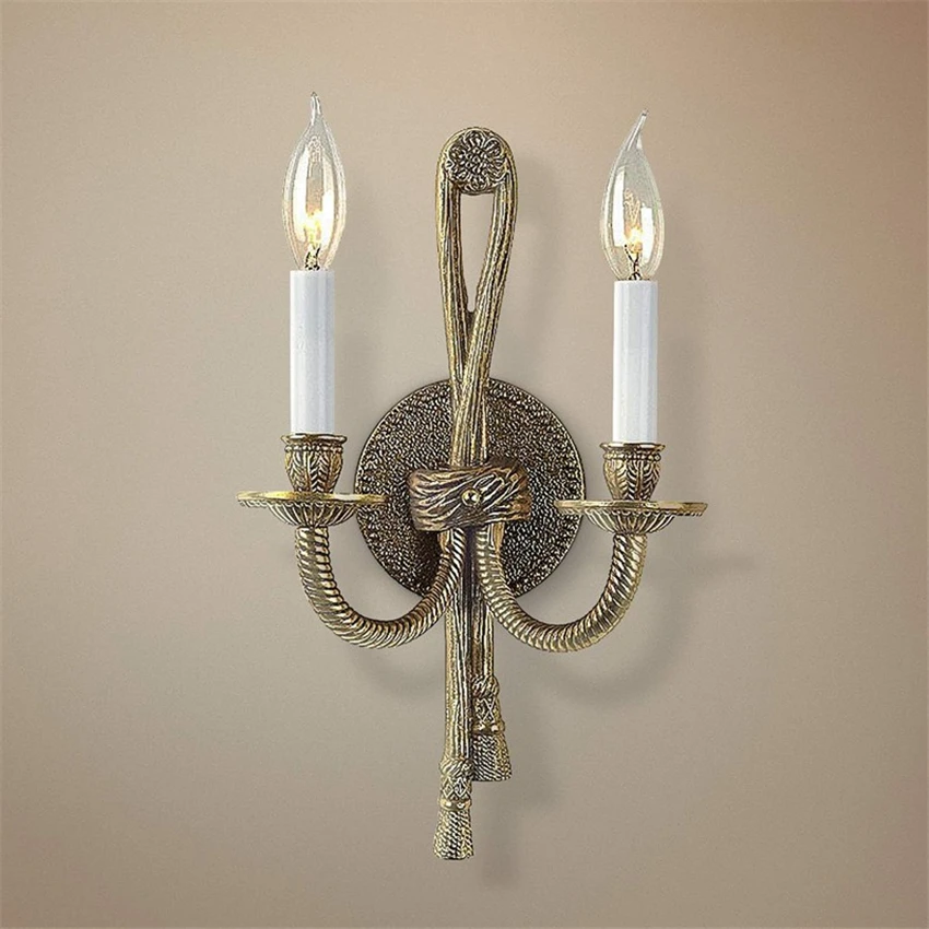 American Style Vintage Copper Candlestick Wall Lamp Living Room Villa Loft Art Classical Decor Design Study Hallway Luxury Light