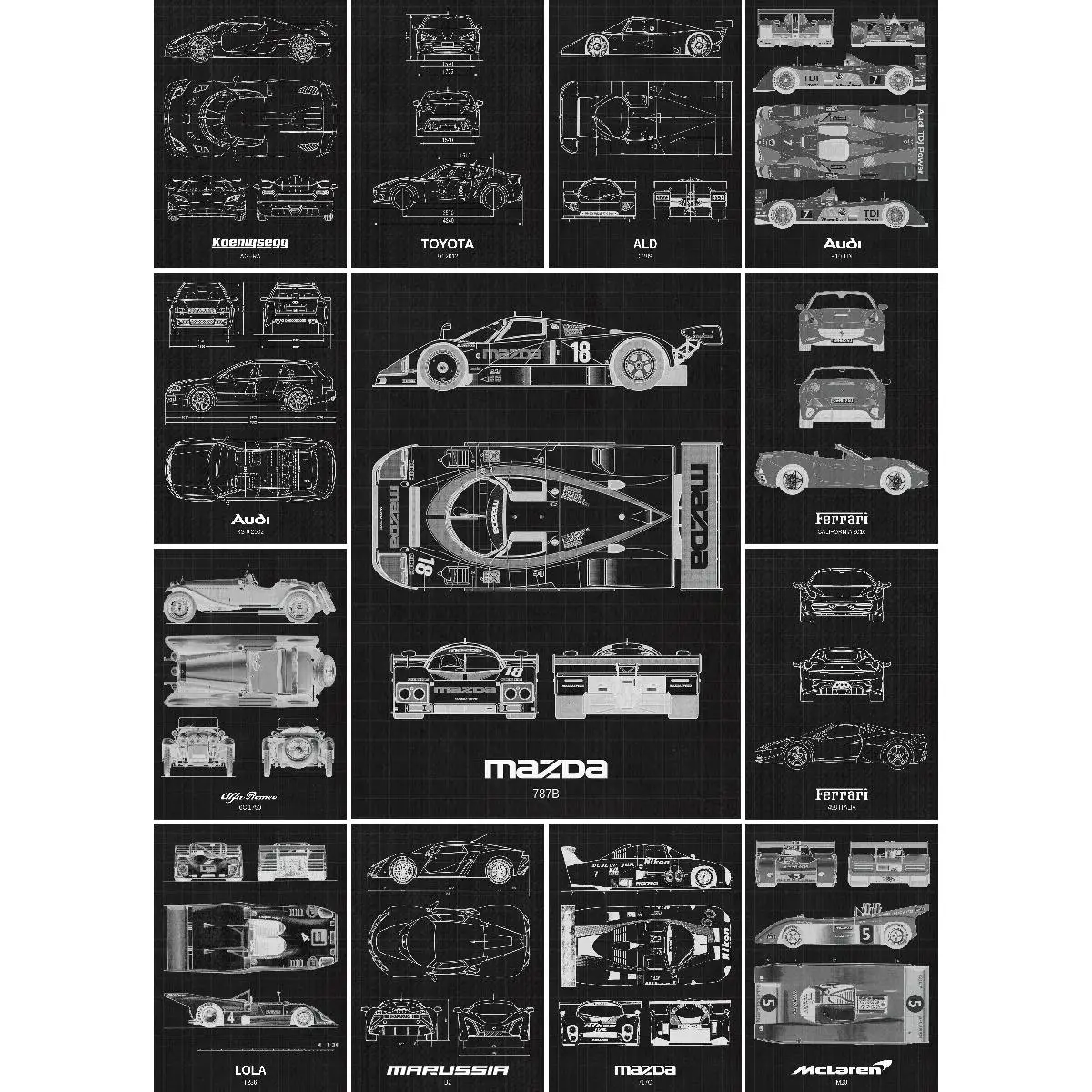 Toyota   Blueprint Poster Print  Vintage Car Design Schematic Wall Art for Interior Decor Home  Office