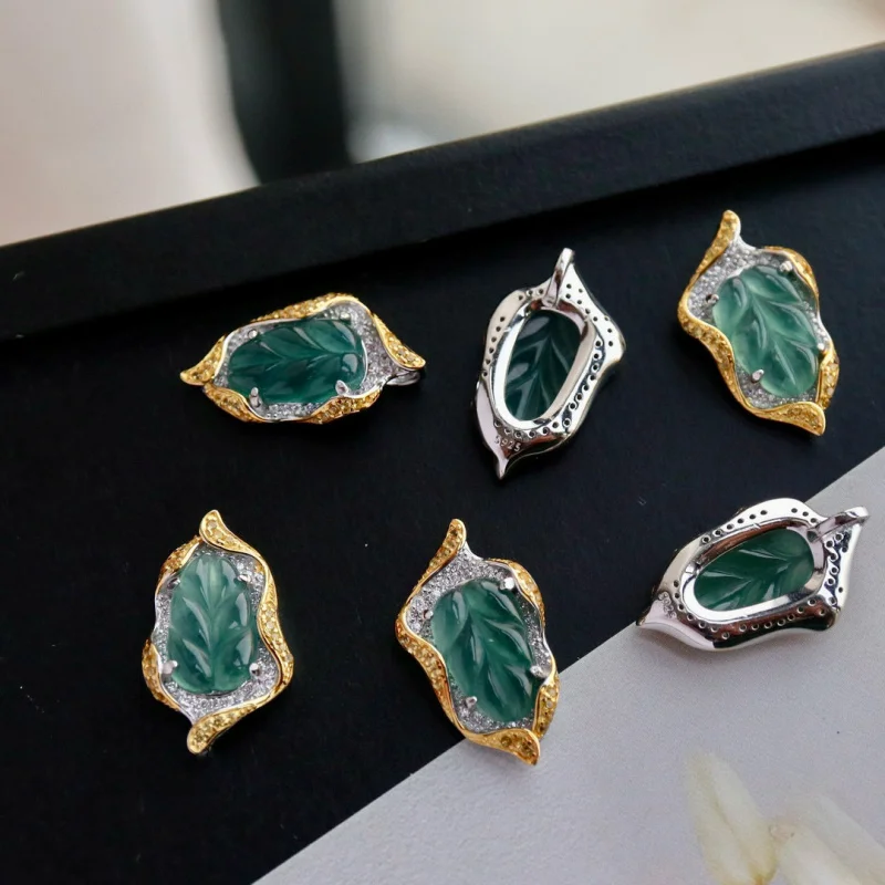 قلادة الزمرد الأزرق اليشم 925 فضة قلادة مجوهرات حلية #4