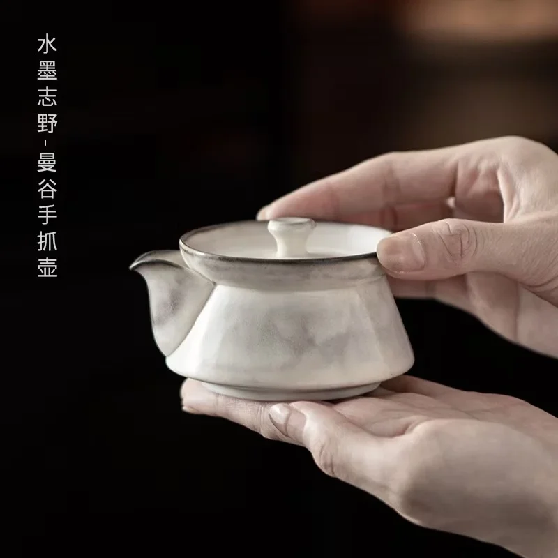 60ML Ink Shino Bangkok Hand Grab Pot Chinese Retro Brewing Teapot Household Ceramic Kung Fu TeaSet Ball Hole Filter Mini Teapot