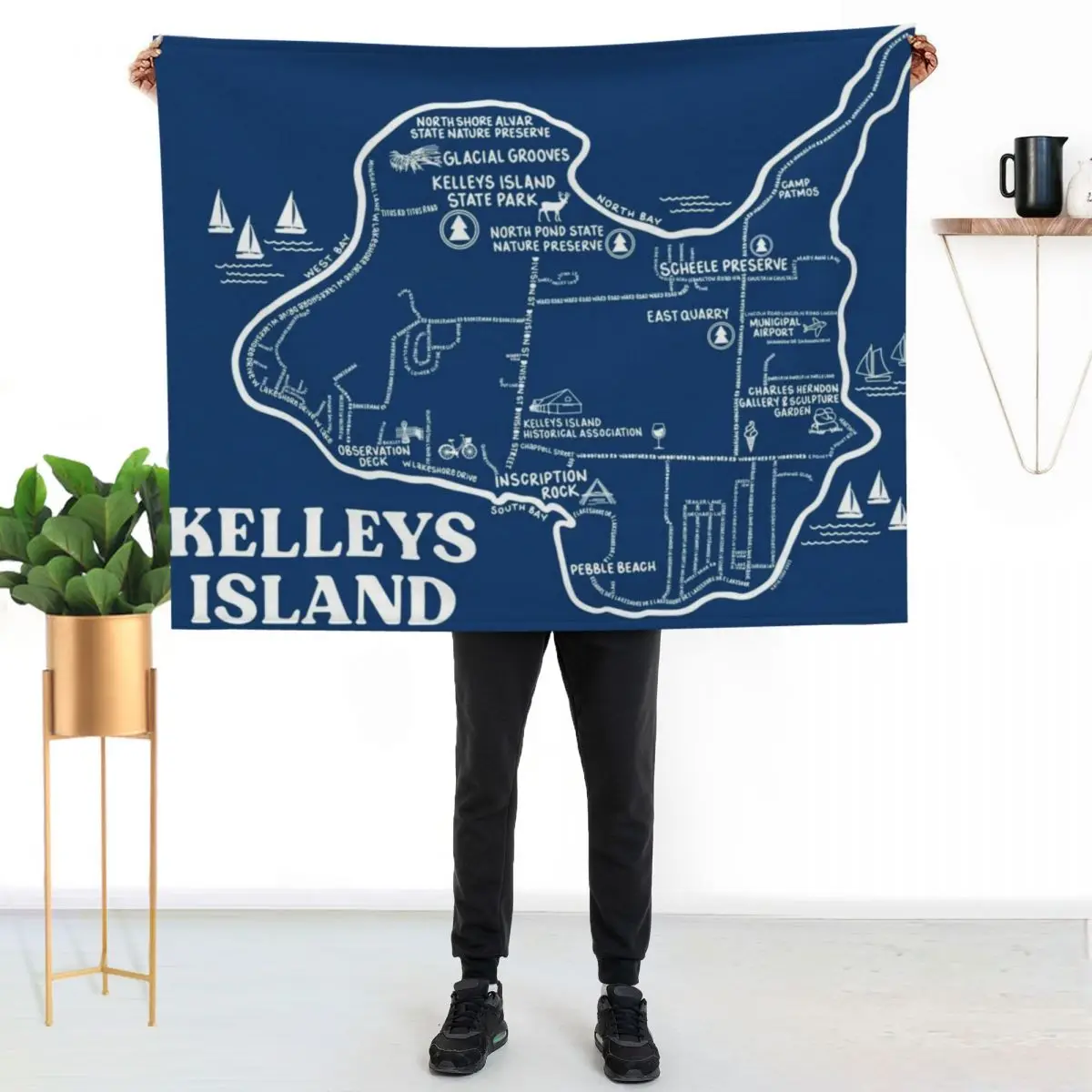 Kelleys Island Map Throw Blanket Beach Decorative Sofa sofa bed Vintage Thermals For Travel Luxury St Blankets