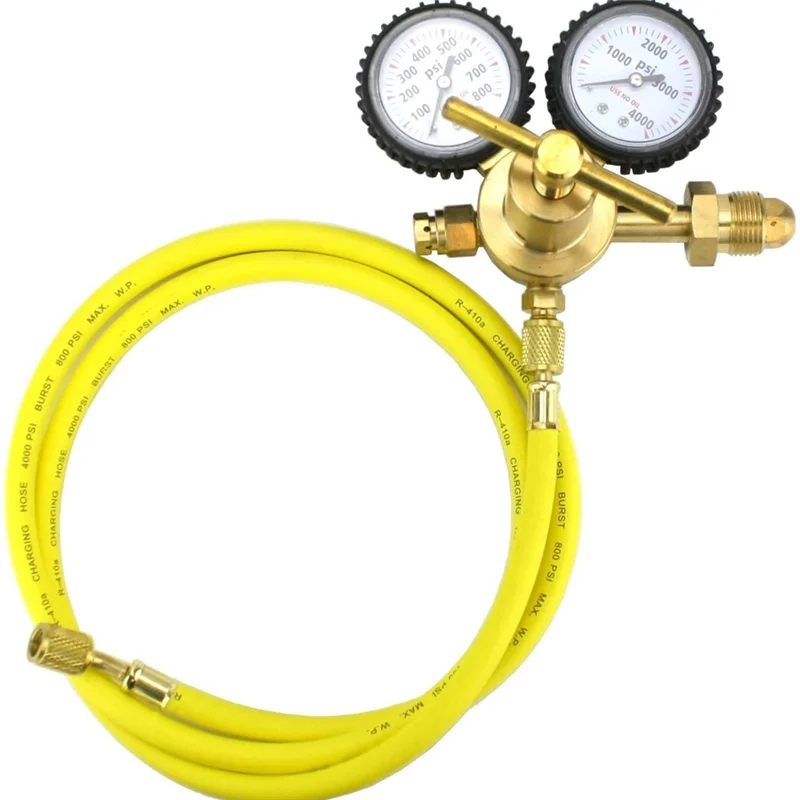 Nitrogen Regulator With 60In Hose For HVAC Purge, CGA580 Inlet Connection And 1/4In Male Flare Outlet Connection-B91B