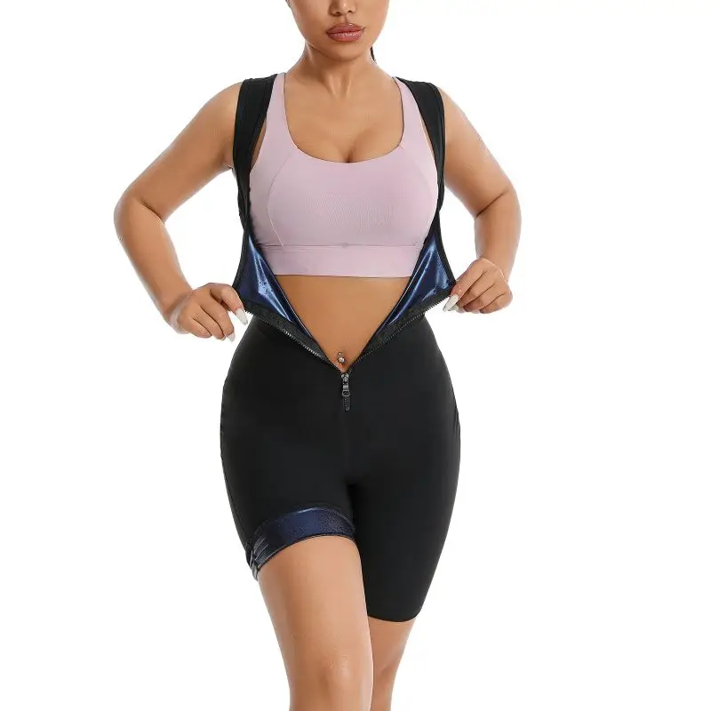 

Women's Sweat-Proof Tight Sleeveless Shorts Sauna Body Shaping Bodysuit Yoga Pants Waist LegTrainer