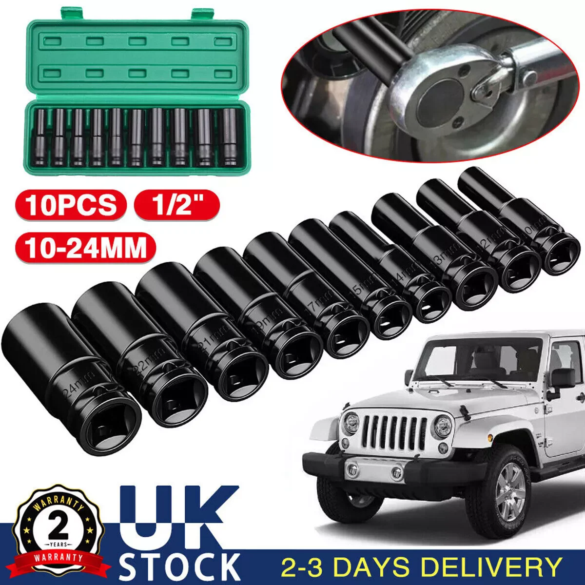 Heavy Duty 1/2” Drive Deep Impact Sockets Set Long Reach Wheel Wrench Nut new