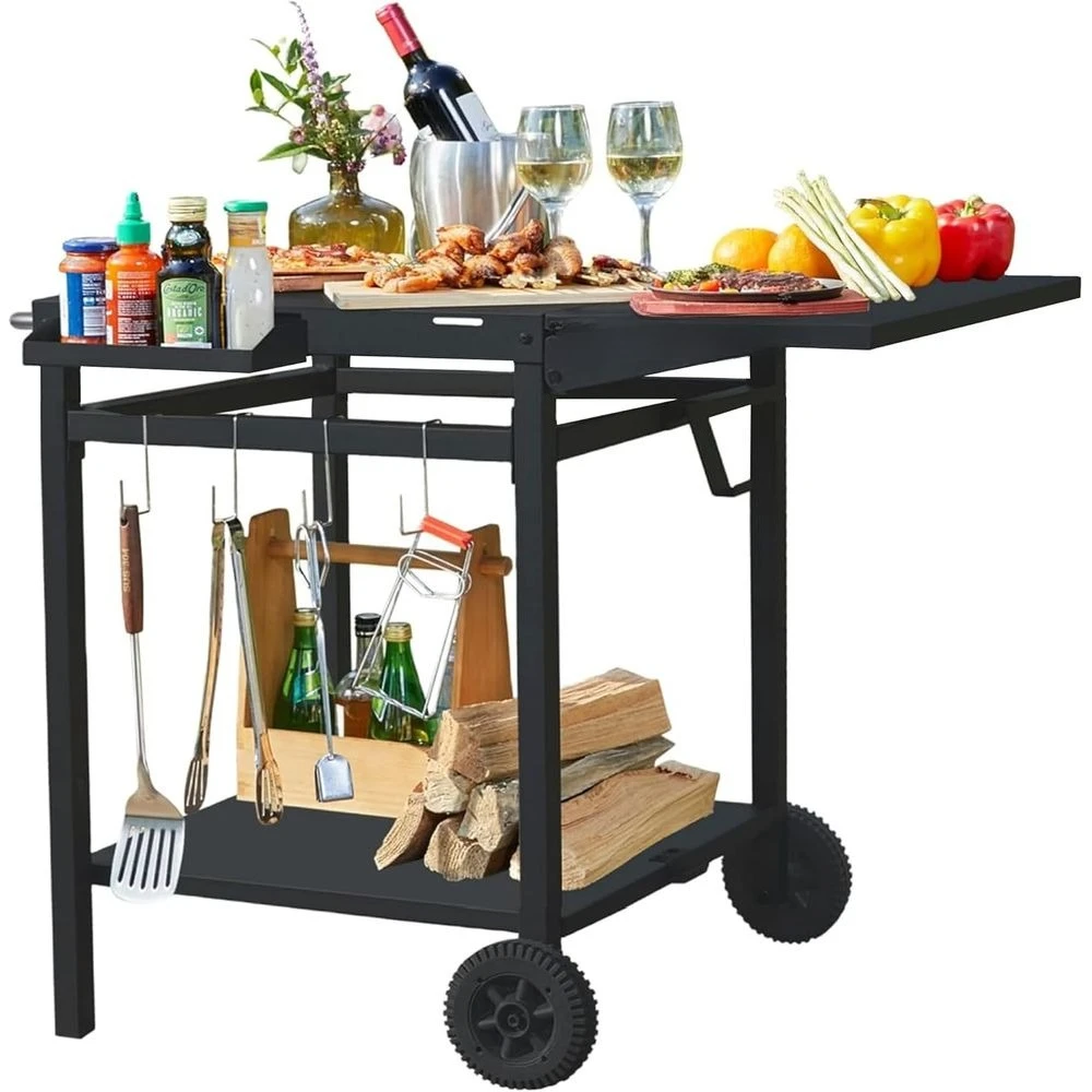 

Портативная уличная тележка-гриль с двумя полками, подставкой для пиццы и зоной для подготовки продуктов