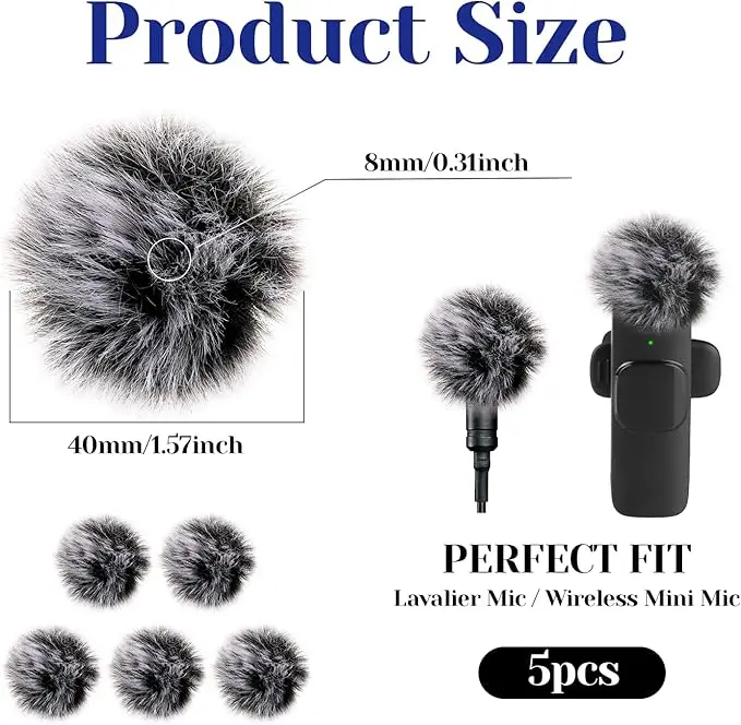 5 Packs Lavalier Microphone Wind Screen Furry Muffs, Mini Furry Mic Cover Noise Reduction Outdoor Furrys Windscreen for Mini MIC