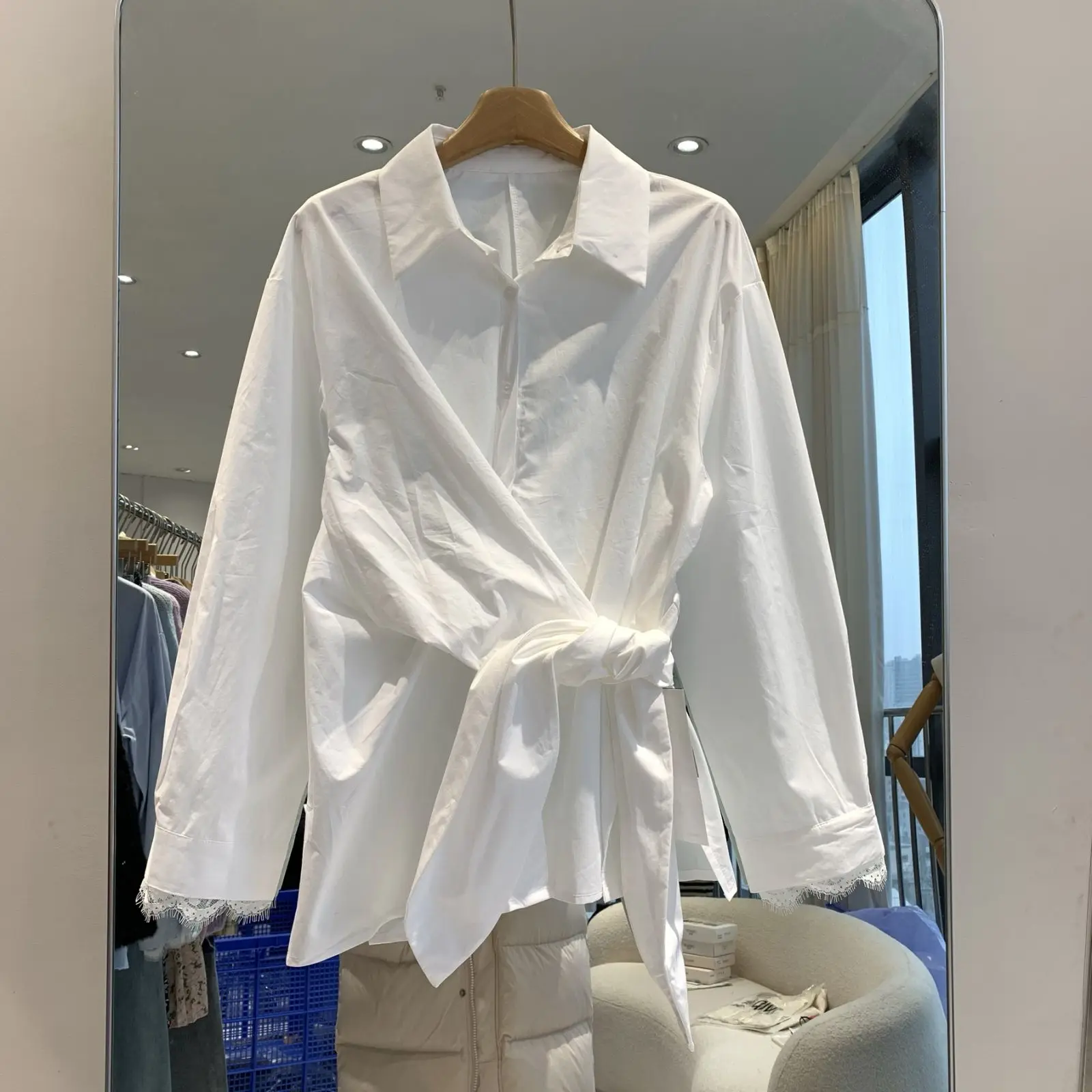 

Fashion Design White Shirt Women Long Sleeve Lapel Streetwear Blouse Casual Y2k Harajuku Irregular Spring Tops 2025