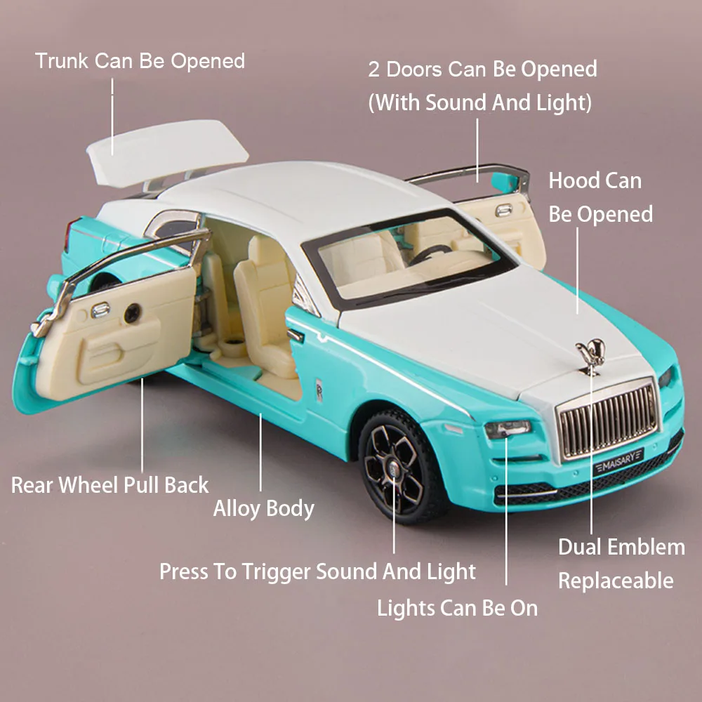 1:32 Phantom 6x6 Wraith Model Samochodu Zabawka Odlew Metalowy Dźwięk Światło Otwierane Drzwi Pojazd Terenowy Modele Kolekcjonerskie Prezenty dla Chłopców
