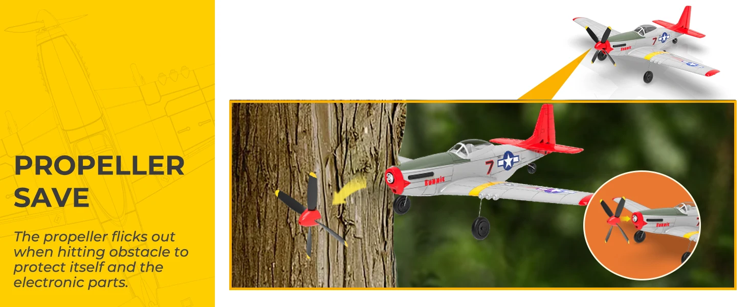 Volantexrc P51 Mustang RC Plane, 3-Level Control, One Key Aerobatic RC Airplane, Easy Assembly for Beginners & Adults
