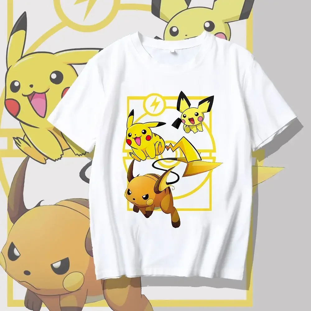 Summer Pokemon Pikachu Graphic T Shirt Couple Loose Short Sleeve Anime Peripheral Casual Daily Wear Men Kids Cotton T-shirt