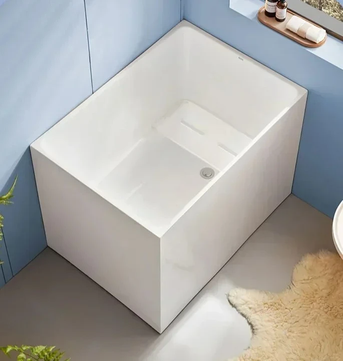Small Apartment Home Bathtub Sitting Acrylic Square Independent Mobile Deep Bubble Mini Bathtub