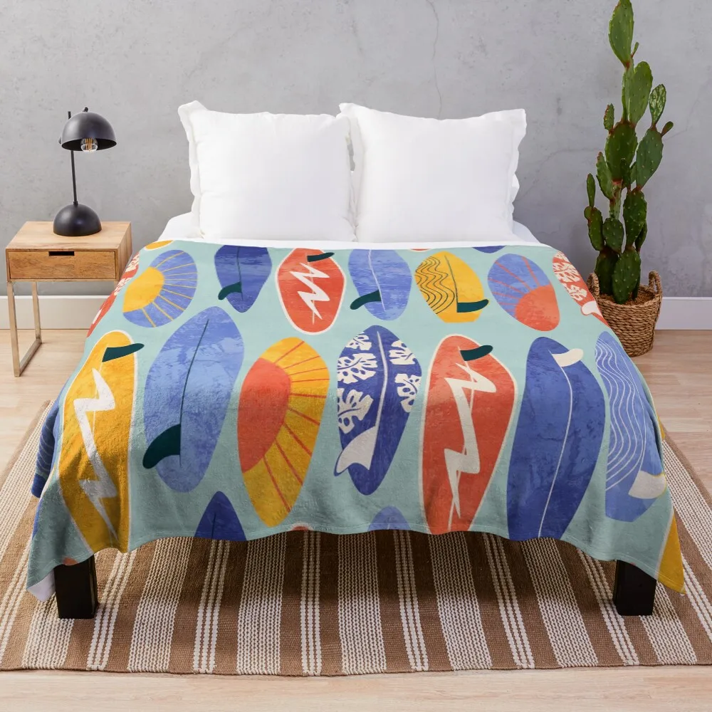 

Surfboard blue Throw Blanket Soft Sherpa Fleece Warm Blanket for Winter