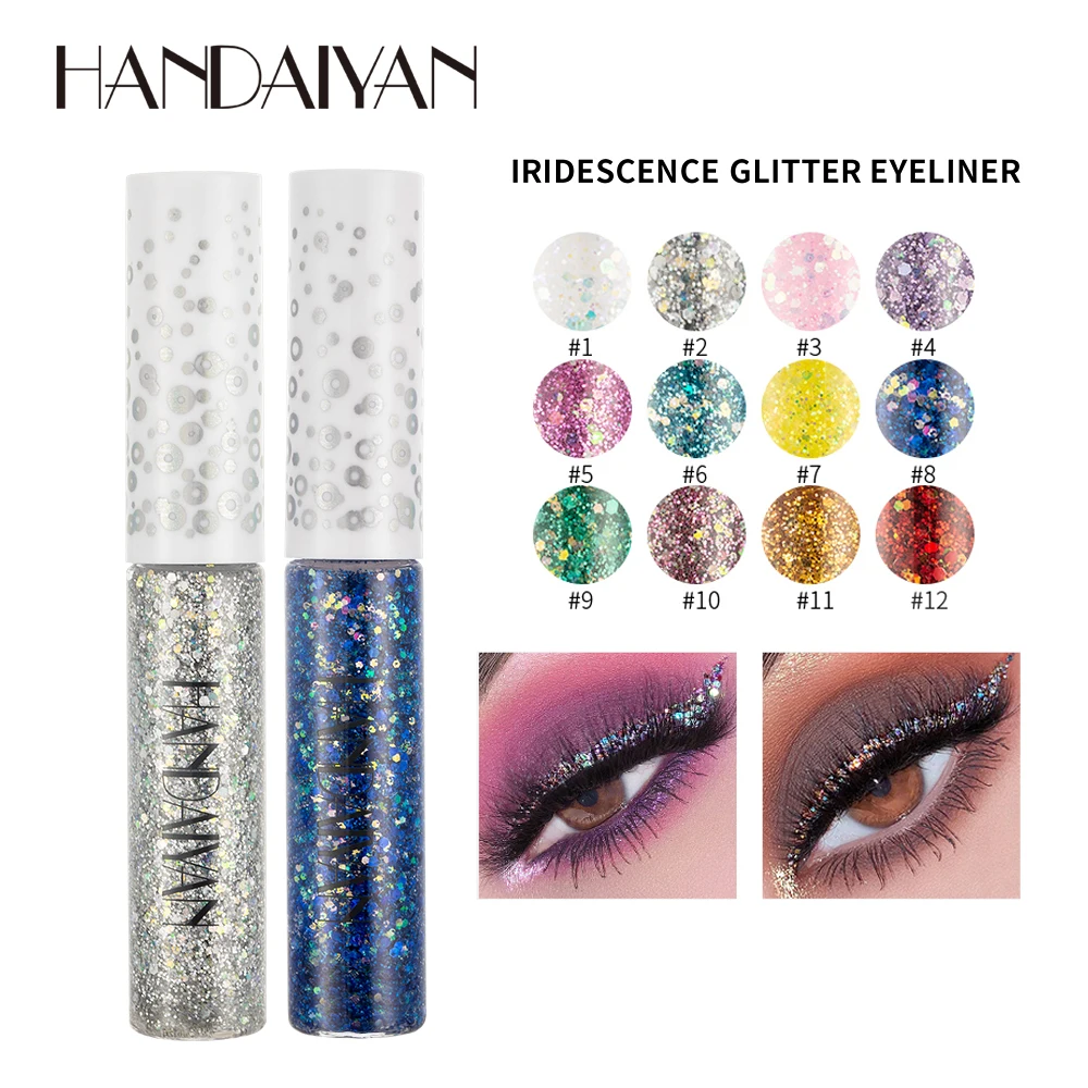 12 Colors Glitter Metallic Liquid Eyeliner Set Waterproof Long Lasting Eye Liner Pencil Pigmented Shimmer Eye Makeup Gift Kit