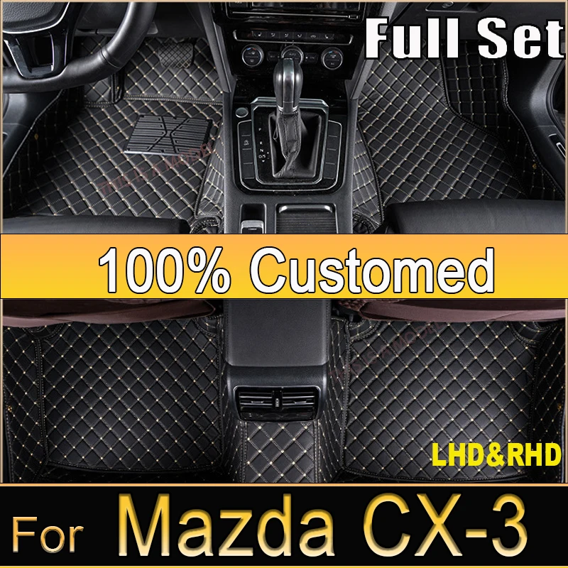 Car Floor Mats For Mazda CX-3 CX3 DK 2016~2022 Leather Luxury Mat Protective Rug Carpet Set Auto Interior Parts Car Accessories