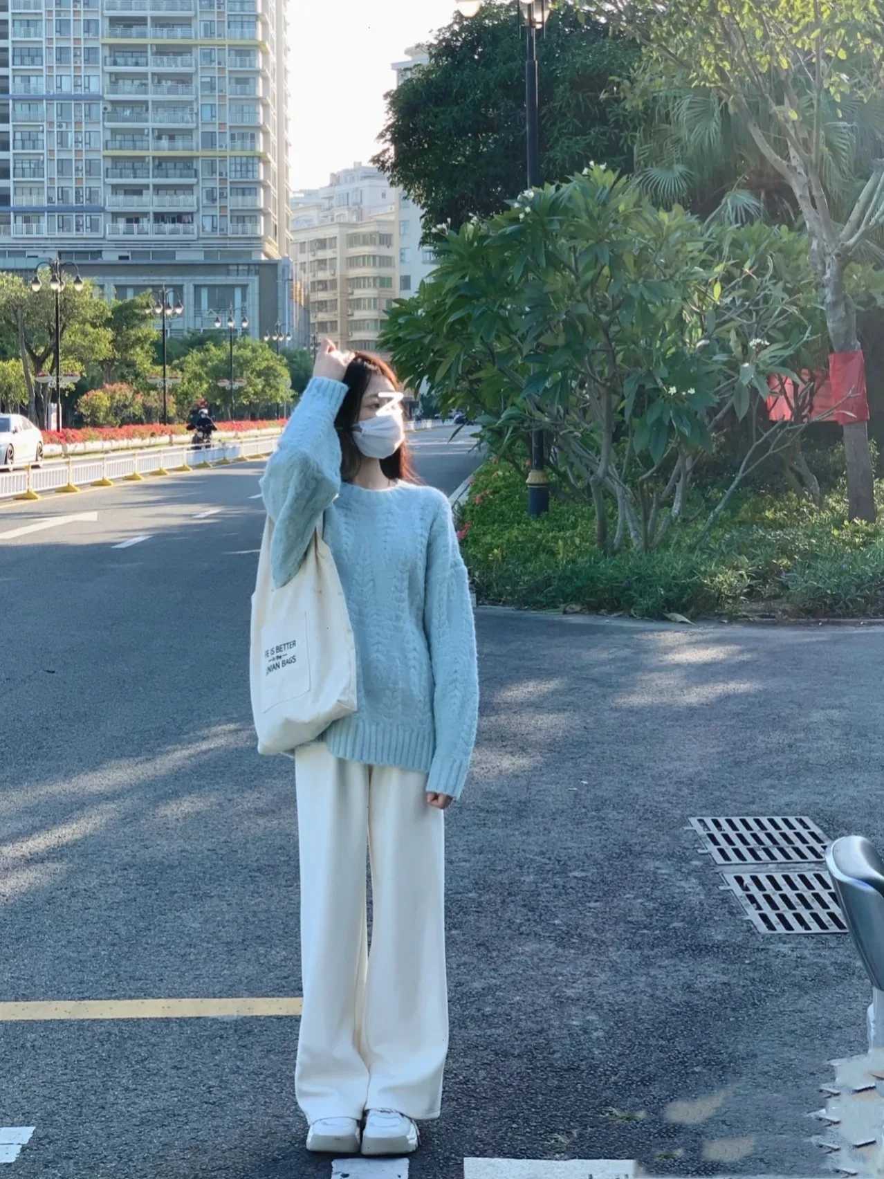 

Blue Knitted Thiened Loose Women's Sweater Commute Sle round Ne Long Sve Pure Color Autumn Winter New Arrival