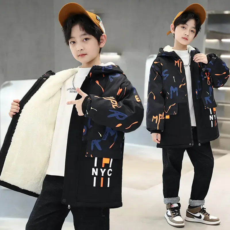 5 6 8 10 12 Years Teenagers Boys Jacket Autumn Winter Thicken Warm Kids Jacket Fashion Zipper Hooded Boys Coat New Kids Clothes