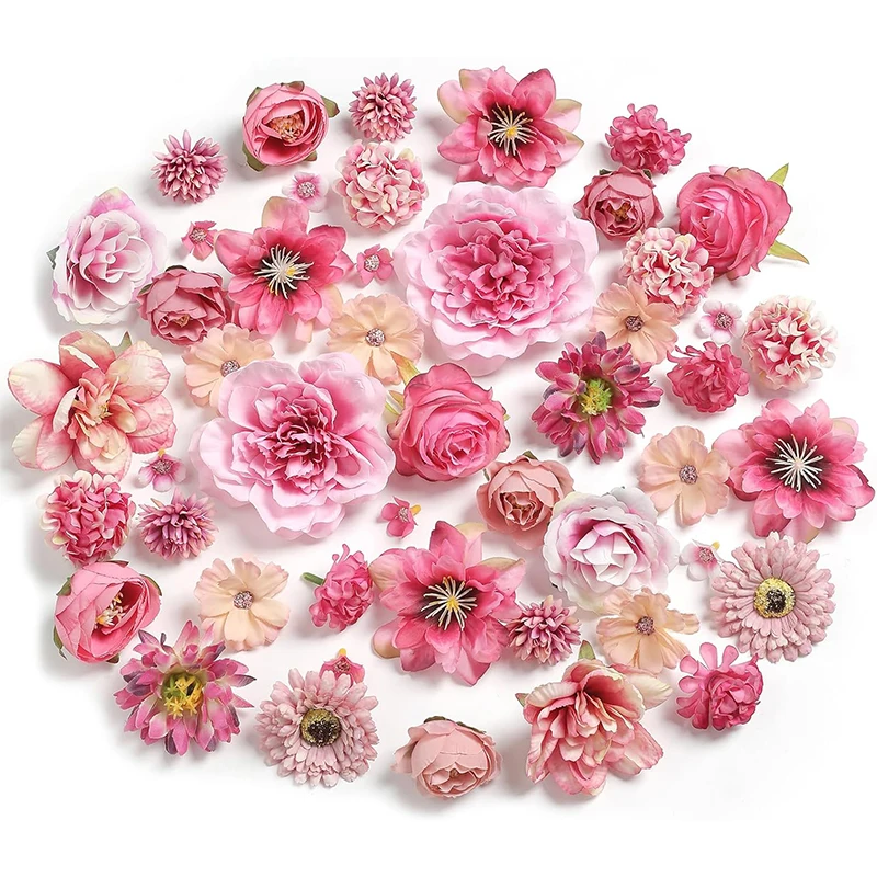 24/48/72 Stück Seiden-Kunstblumenköpfe, Mini Künstliche Pfingstrosen, Gänseblümchen, Rosen für Bastelarbeiten, Kränze, Hochzeiten, Partys, DIY, Heim- und Raumdekoration