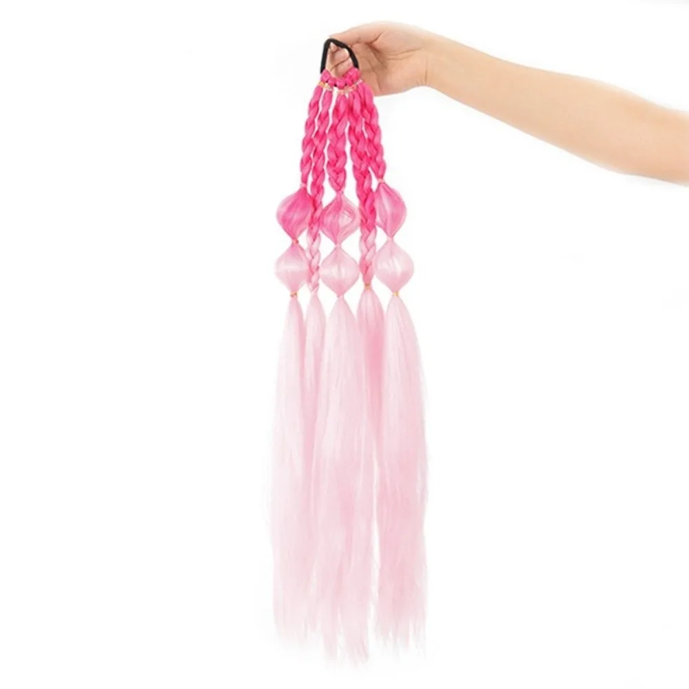 Stylish Colorful Braided Wigs Multicolored Handmade Twist Braid Hair Gradient Twist Handcrafted Ponytail For Girls Costume