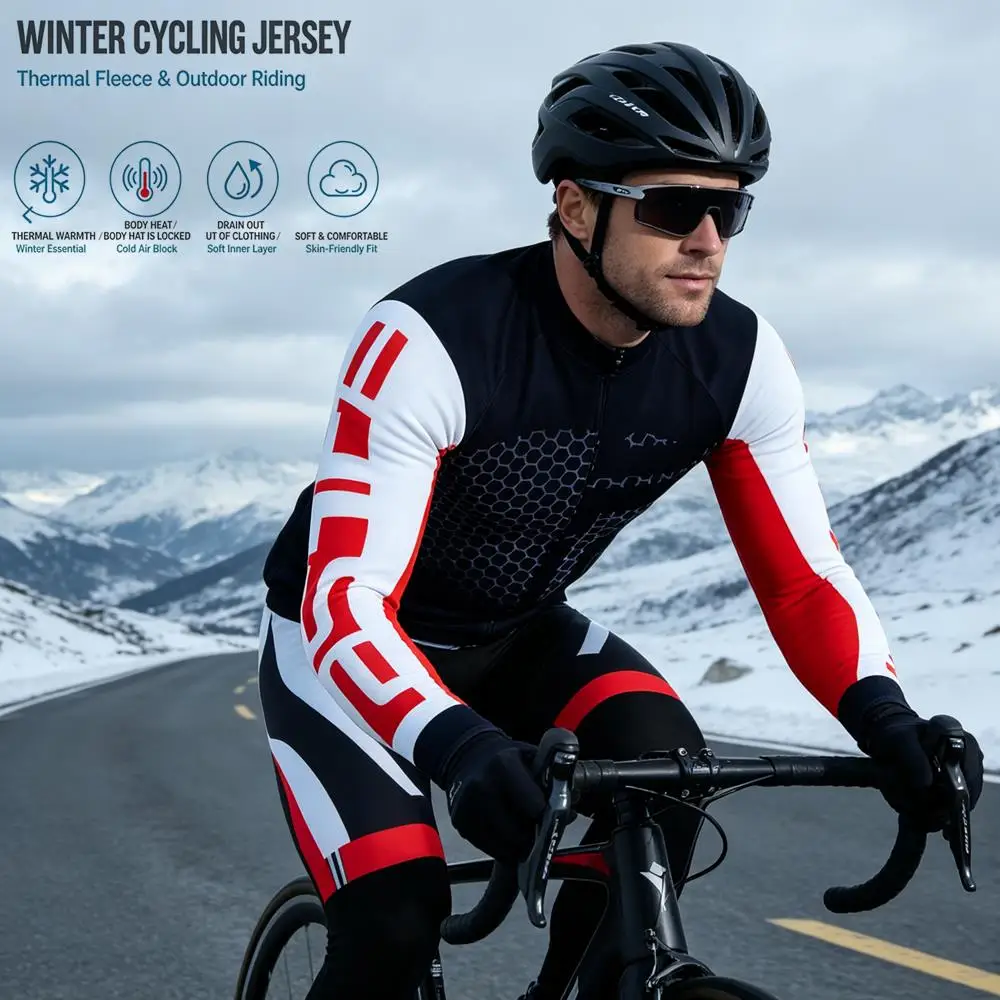 Winter Thermal Fleece Hot Wool Cycling Jersey Set Men Bicycle Suit Outdoor Sportswear MTB Uniform Maillot Ciclisno Kit Triathlon