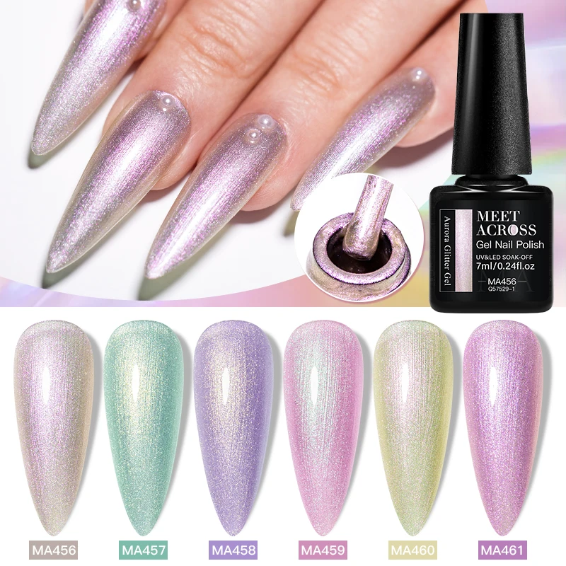 يجتمع عبر 7 مللي أورورا هلام مسمار البولندية ضبابي تأثير الوردي الأخضر الأرجواني مسمار الفن هلام الورنيش الهجين UV جل الورنيش مستلزمات الأظافر #2