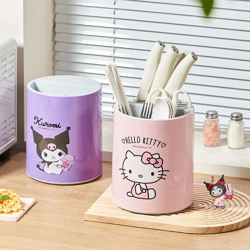 

Kawaii Sanrio Household Items Hello Kitty Rotating Knife Holder Anime Cartoon Character Girl Kitchen Lovely Tableware Drain Rack